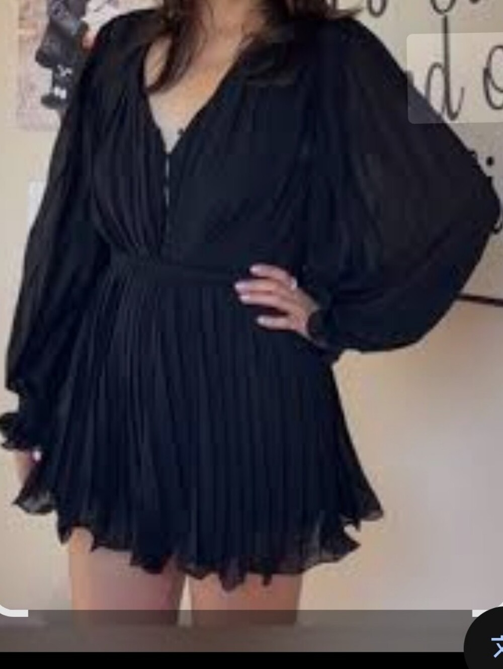 Endless Rose Black Pleated V-Neck Long-Sleeve Romper